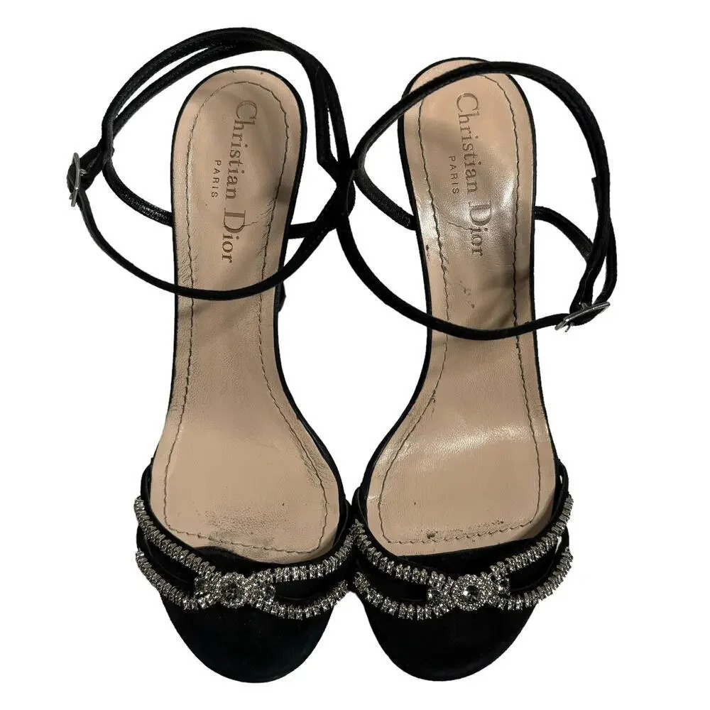 Dior Sunset Suede Heeled Sandal Black Size 8.5 - Picture 3 of 10